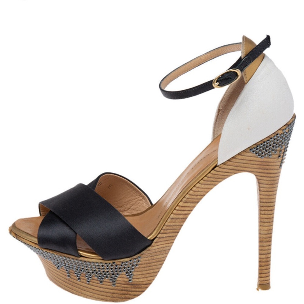 NEW Giuseppe Zanotti Tricolor Embellished Platform Ankle Strap Sandals 39.5
